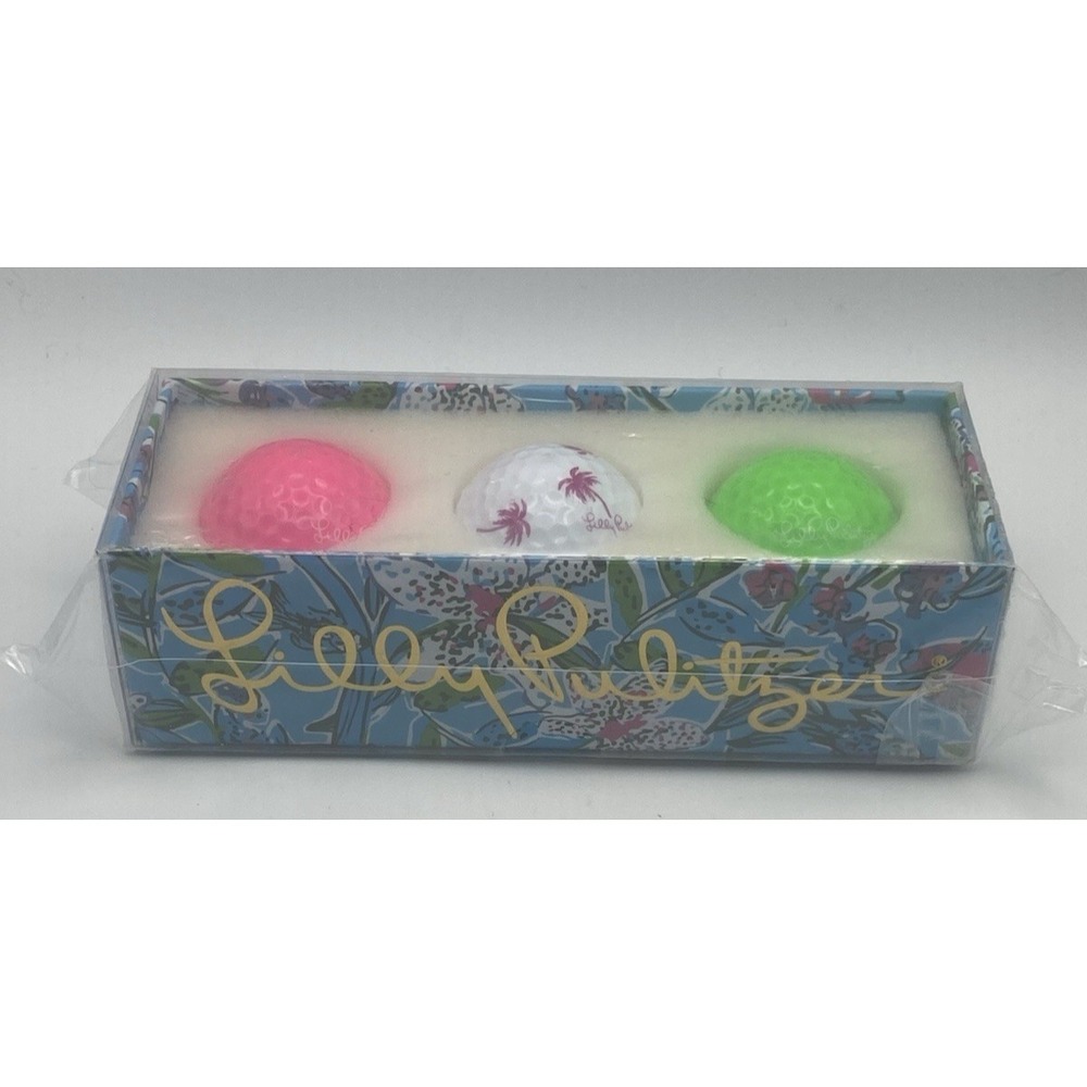 Lilly Pulitzer Sway This Way Golf Balls Set of 3 New Pink Green‎ Palm Trees Logo